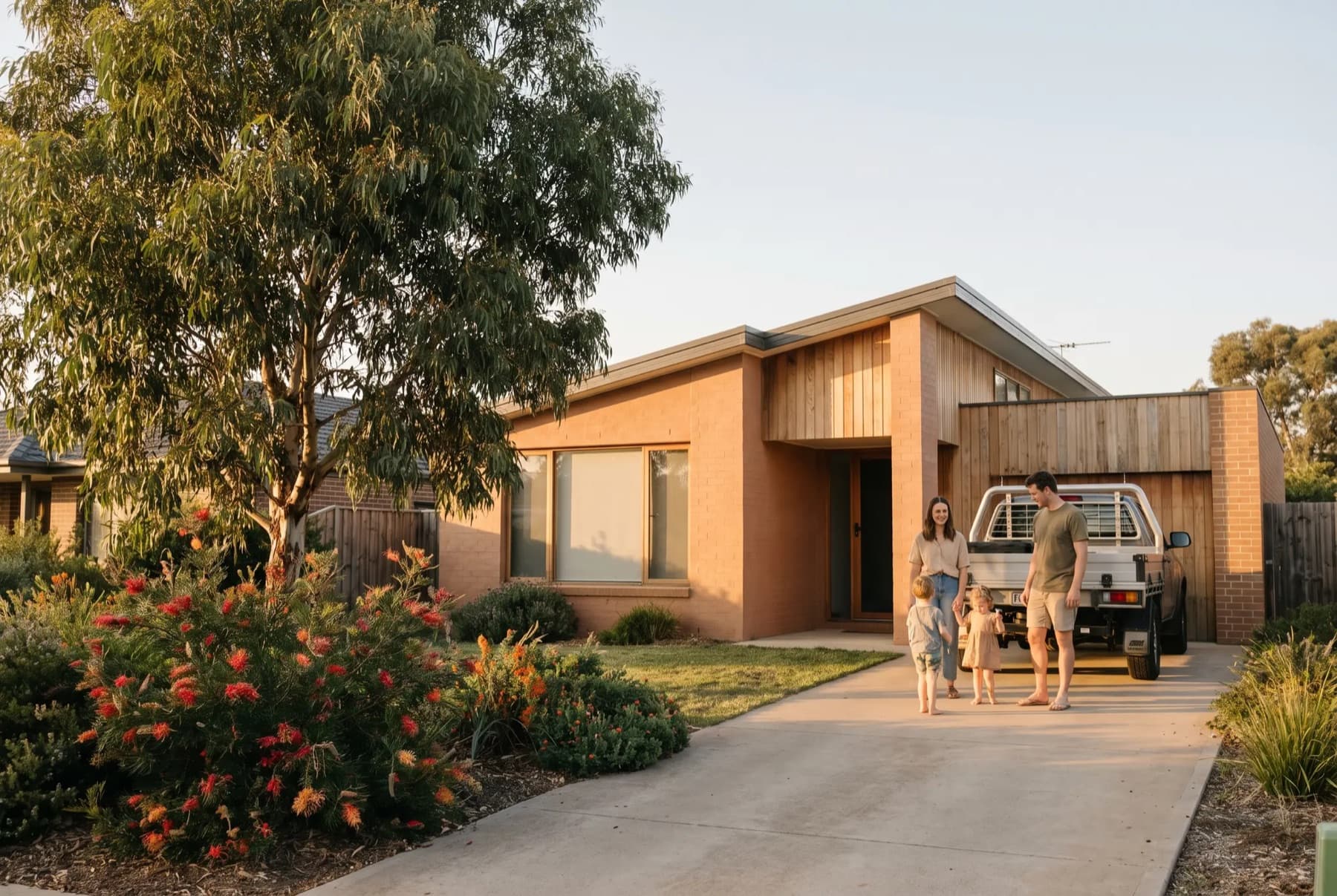 Modern Australian home with timber cladding and a garden
